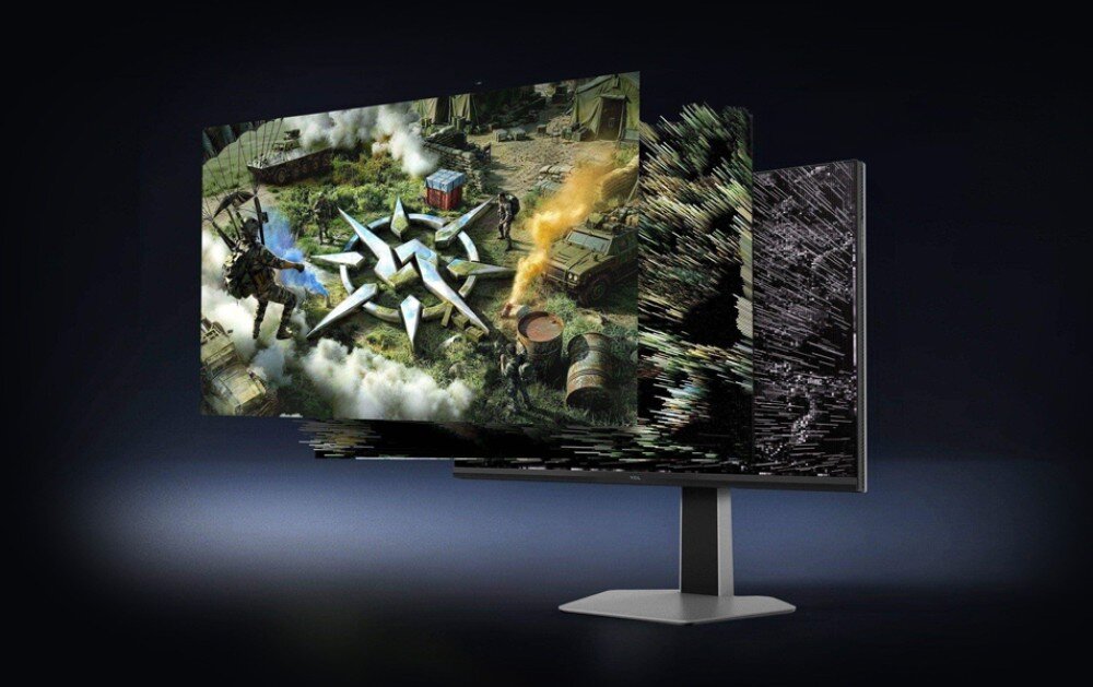Monitor TCL 27P2A Pro Wizualizacja warstw podświetlenia MiniLED — gra wojenna na ekranie i widoczne strefy dimming z boku