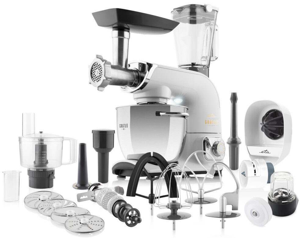 Robot kuchenny planetarny ETA Gratus Evo Max II ETA102890062 z rozdrabniaczem, maszynką do mięsa i blenderem kielichowym  zdjęcie lifestyle zestaw akcesoria komplet wyposażenie