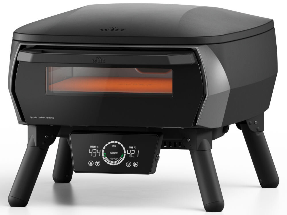 Piec do pizzy WITT eGNITE Control 13 2400W Czarny, 2400W, nagrzewanie, taras, wydajność, Widok z przodu na piec z cyfrowym wyświetlaczem.