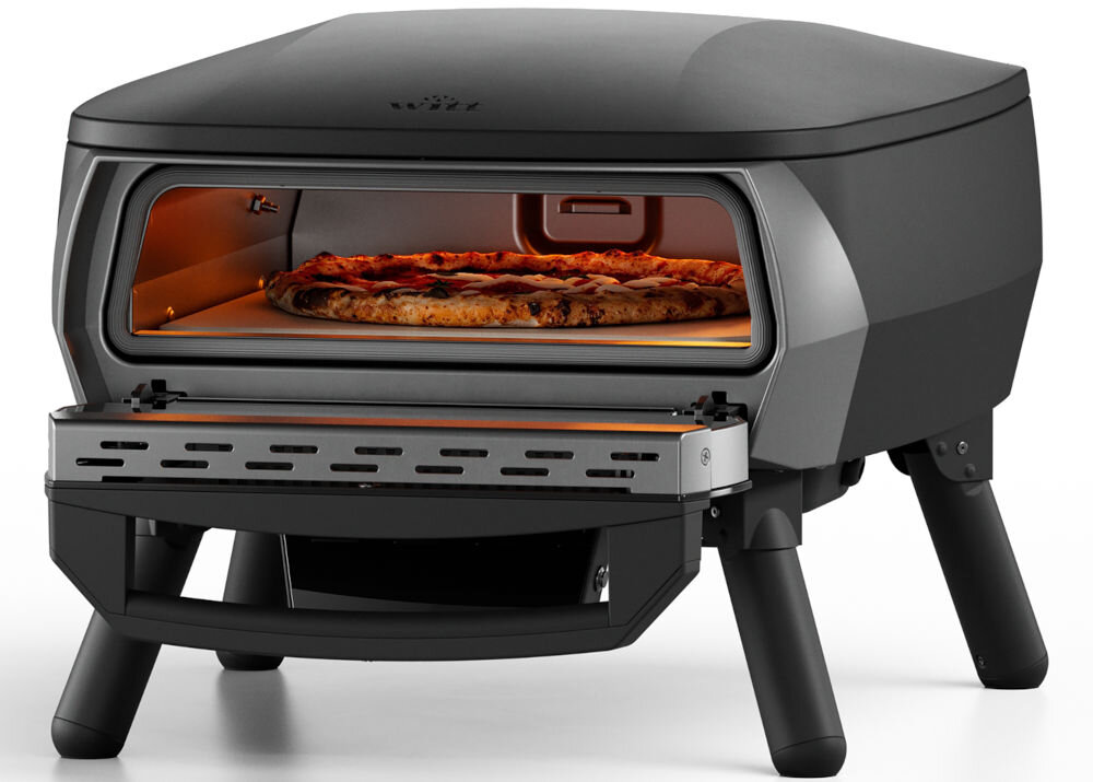 Piec do pizzy WITT eGNITE Control 13 2400W Czarny, kamień, kordieryt, ciepło, chrupkość, Widok na upieczoną pizzę w otwartym piecu.