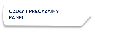 Obraz przedstawia biały prostokąt z czarnym tekstem: \'CZUŁY I PRECYZYJNY PANEL\'.