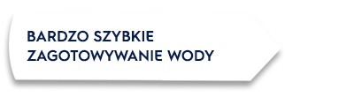 Obraz przedstawia biały prostokąt z czarnym obramowaniem, na którym widnieje tekst: \'BARDZO SZYBKIE ZAGOTOWYWANIE WODY\'.
