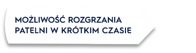 Grafika przedstawia tekst: \'MOŻLIWOŚĆ ROZGRZANIA PATELNI W KRÓTKIM CZASIE\'.