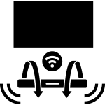 Czarna ikona przedstawiająca symbol Wi-Fi z trzema zakrzywionymi liniami nad kropką.
