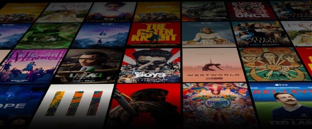 Telewizor METZ 60MNH7030Z Google TV aplikacje streaming i funkcje smart home, kadr okładek filmów i seriali