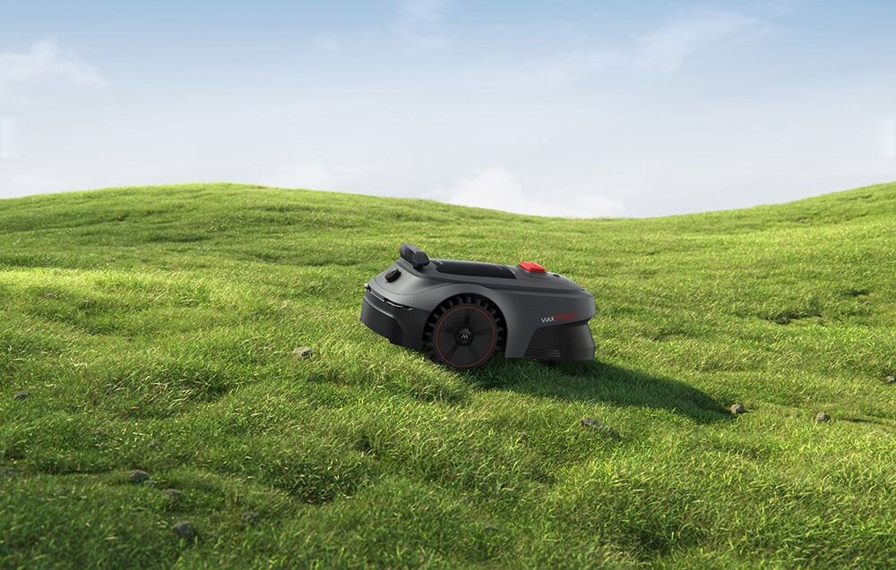 Robot koszący MOVA Viax 500 bez przewodu ograniczającego 500 m2, koła, wzniesienie, teren, robot, Robot koszący radzący sobie na pochyłym trawniku.