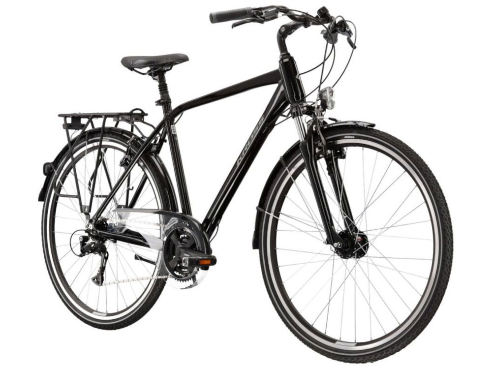 Rower trekkingowy KROSS Trans 4.0 M17 28 cali męski Czarno-szary rower na białym tle widoczny od przodu pod skosem komfort jazdy odpowiednia kontrola nad rowerem 17-calowa aluminiowa rama bardzo zwinny lekki (waga 16,68 kg) łatwo podnieść go odporność na korozję wybór rozmiaru ramy wzrost mierzony w zrelaksowanej pozycji typ roweru dla osób o wzroście od 158 do 170 cm