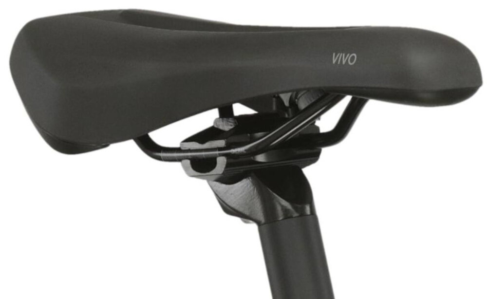 Rower górski MTB KROSS Level 1.0 M22 29 cali męski Limonkowo-czarny mat siodełko na białym tle widoczne z pod skosem siodełko marki SELLE ROYAL typu Vivo wygoda ergonomiczna konstrukcja lepiej dopasowuje się do pozycji użytkownika ograniczając uczucie zmęczenia i poprawiając komfort jazdy aluminiowa sztyca siodełka KROSS o wymiarach 27,2 x 400 mm stabilne podparcie precyzyjne dopasowanie wysokości siedziska