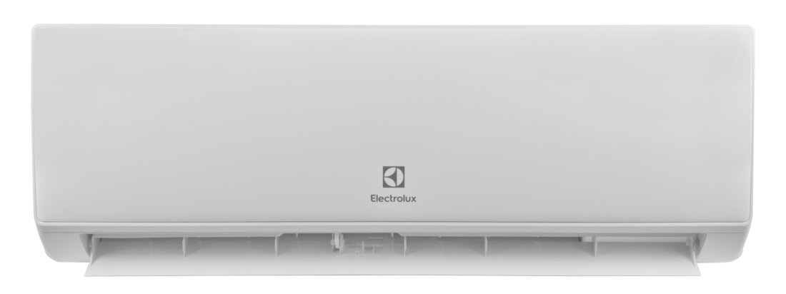 Biały klimatyzator ścienny z widocznym logo Electrolux na środku obudowy.