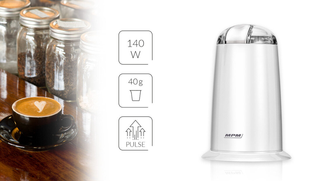 Mlynek do kawy MPM MMK-07 Biały moc 150 W tryb pulsacyjny pojemnosc 40g