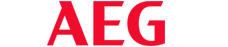 Logo AEG w czerwonym kolorze na przezroczystym tle.