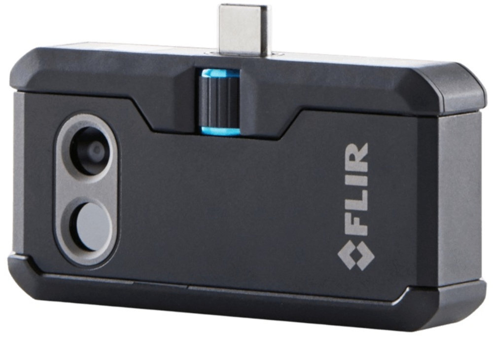 FLIR ONE Pro FLIR ONE Pro kamera termowizyjna do iPhone i iPad USB-C czujnikowi o rozdzielczości 160x120 px pomiarowi do 400°C Technologia VividIR - kamera pod skasem na białym tle