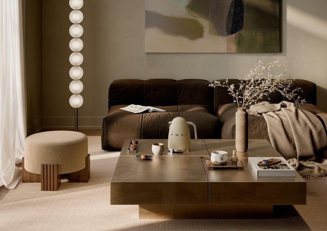Czajnik SMEG KLF03MLMEU 2400W 1.7L Moonlight Beżowy zdjęcie lifestyle Wskaźnik poziomu wody 