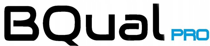 Logo z napisem \'BQual PRO\', gdzie \'BQual\' jest czarne, a \'PRO\' niebieskie.