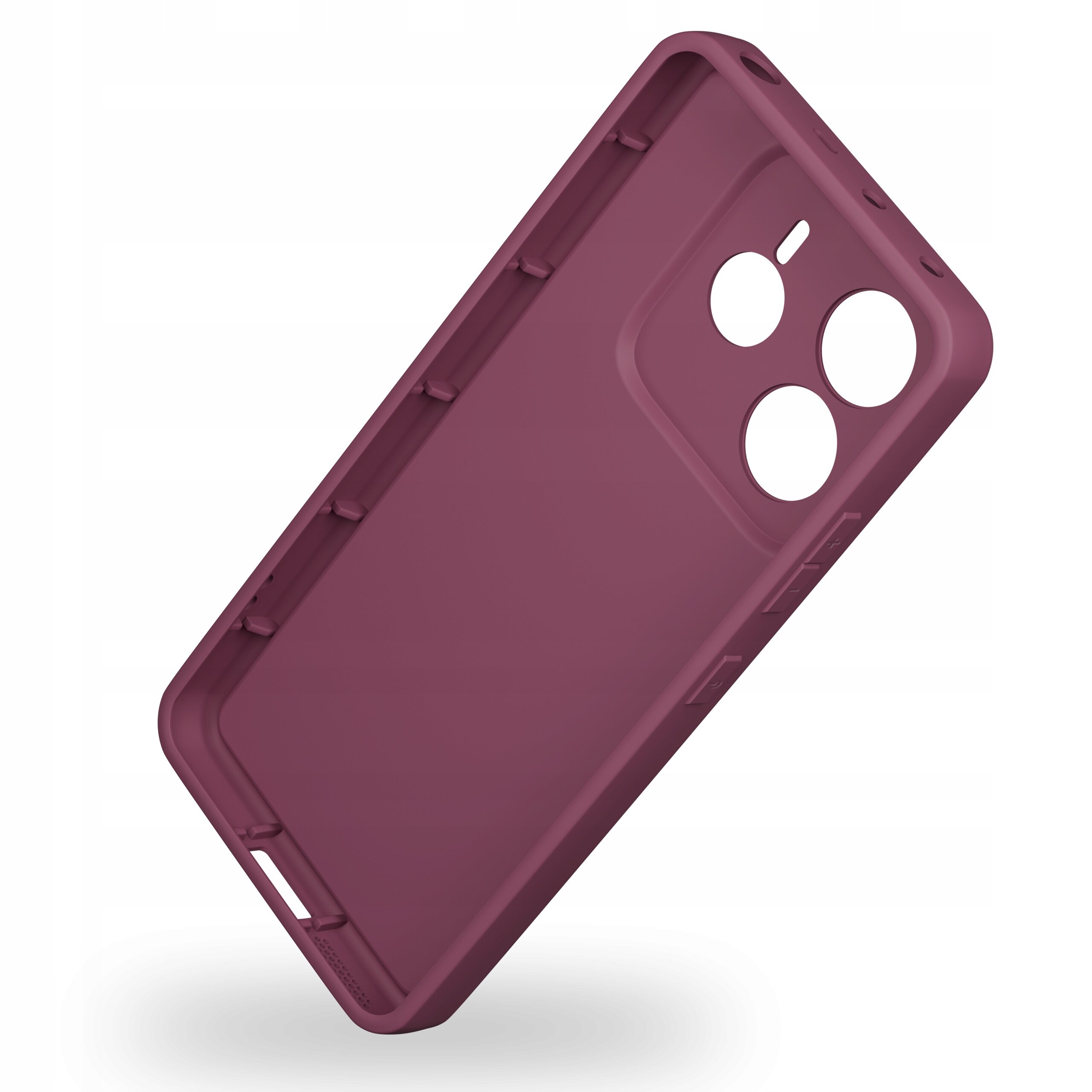Silikonowe etui w kolorze bordowym z wycięciami na aparat i przyciski, przeznaczone do telefonu Xiaomi Redmi Note 14 4G.