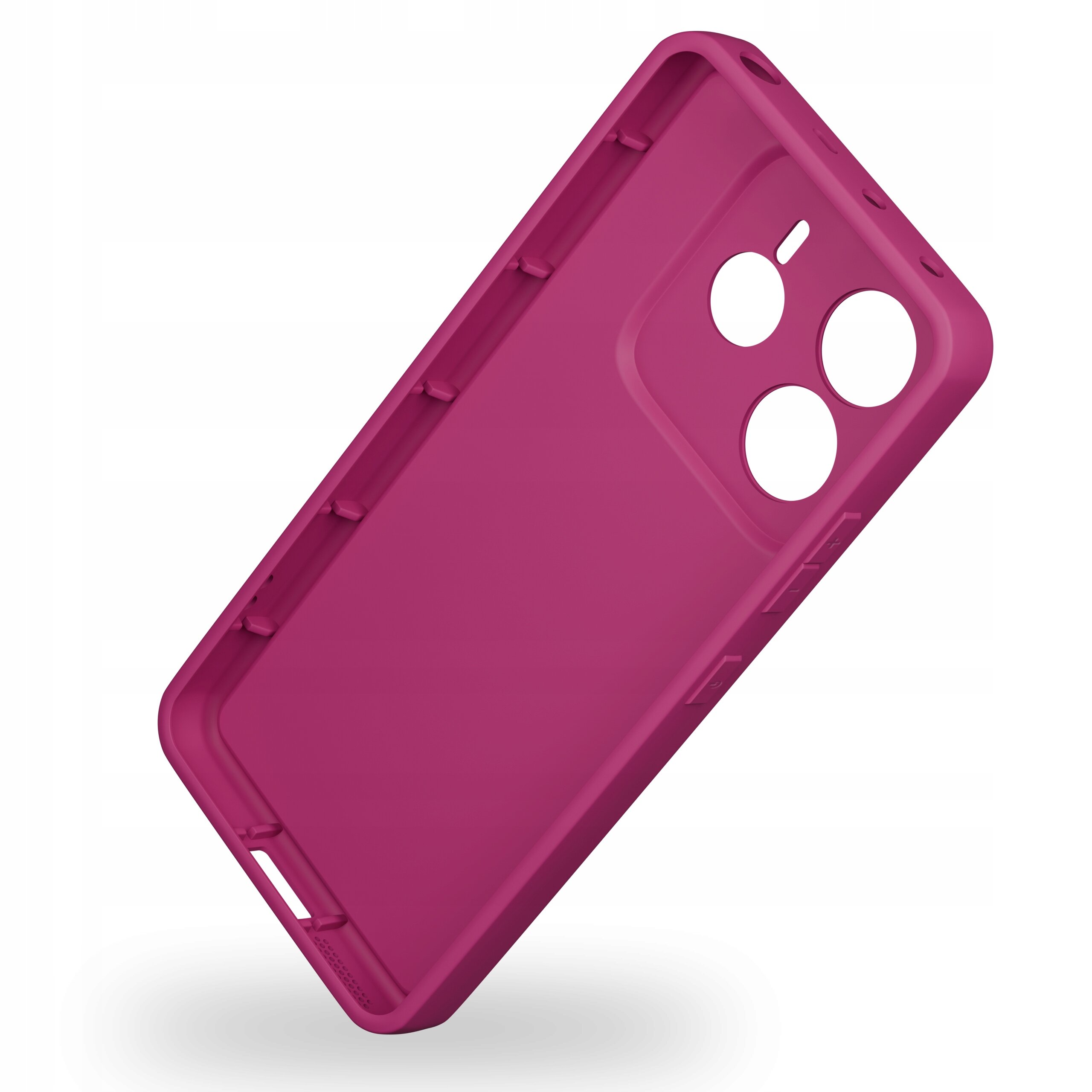 Silikonowe, matowe etui w kolorze różowym z wycięciami na aparat i przyciski, przeznaczone do Xiaomi Redmi Note 14 5G.