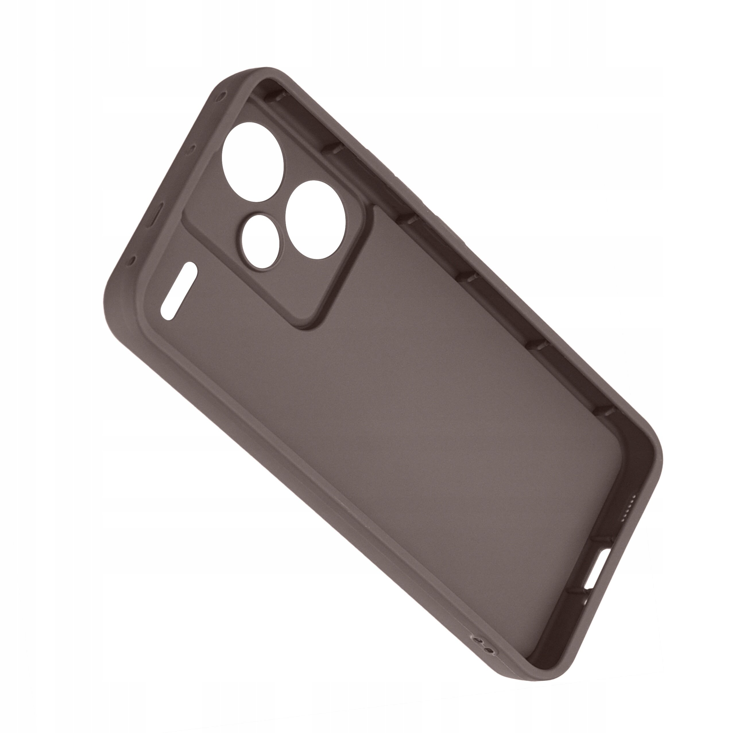 Silikonowe, matowe etui w kolorze brązowym z wycięciami na aparat i przyciski, przeznaczone do telefonu Xiaomi Redmi Note 13 Pro+ Plus 5G.
