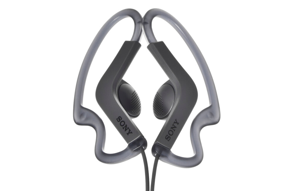 SŁUCHAWKI SONY MDRAS210APB SPORTOWE Z MIKROFONEM CZARNE regulacja odporność woda zachlapania deszcz uszkodzenia pot
