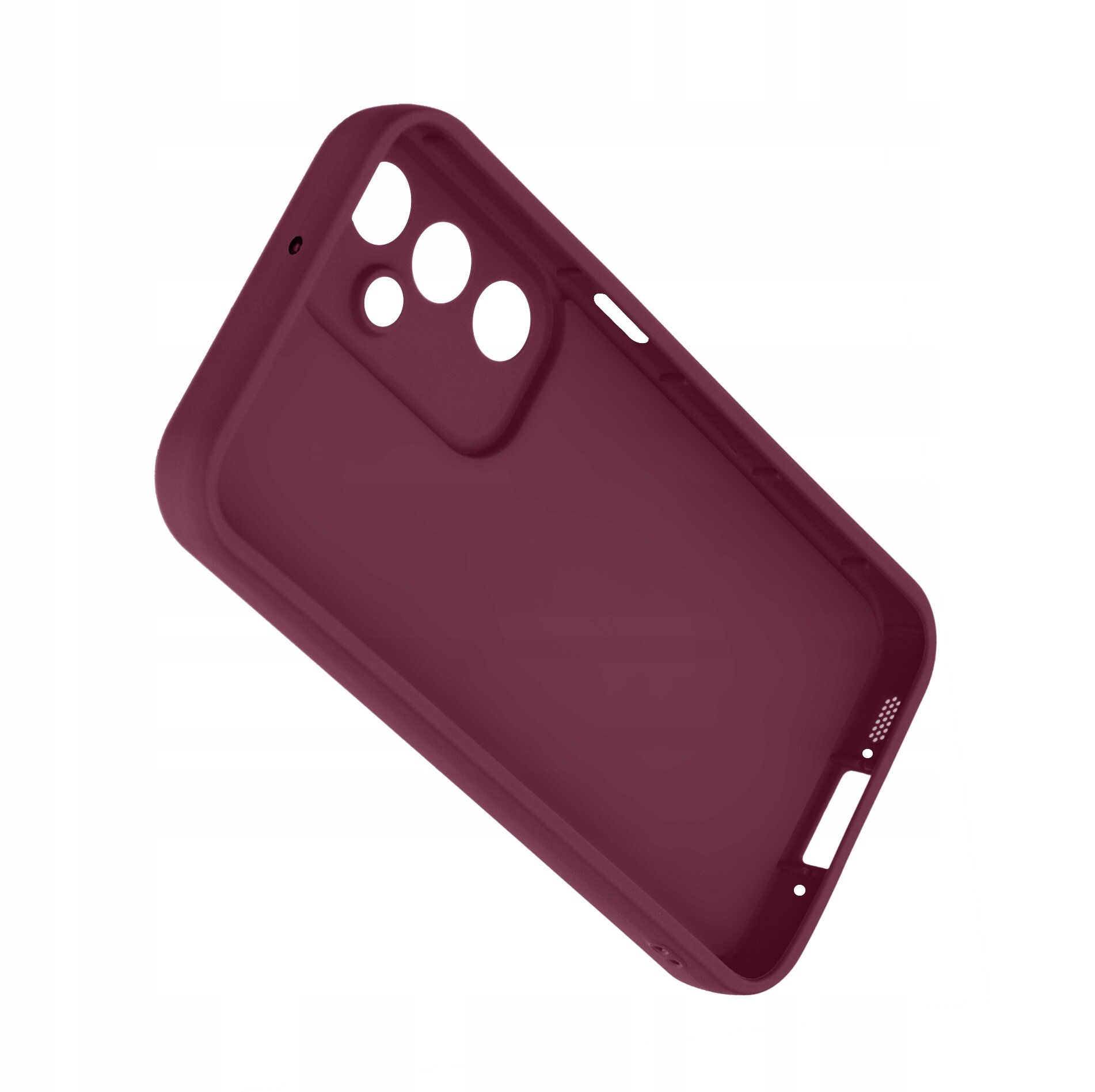 Silikonowe etui w kolorze bordowym z wycięciami na aparat i przyciski, przeznaczone do telefonu Motorola Moto G35 5G.