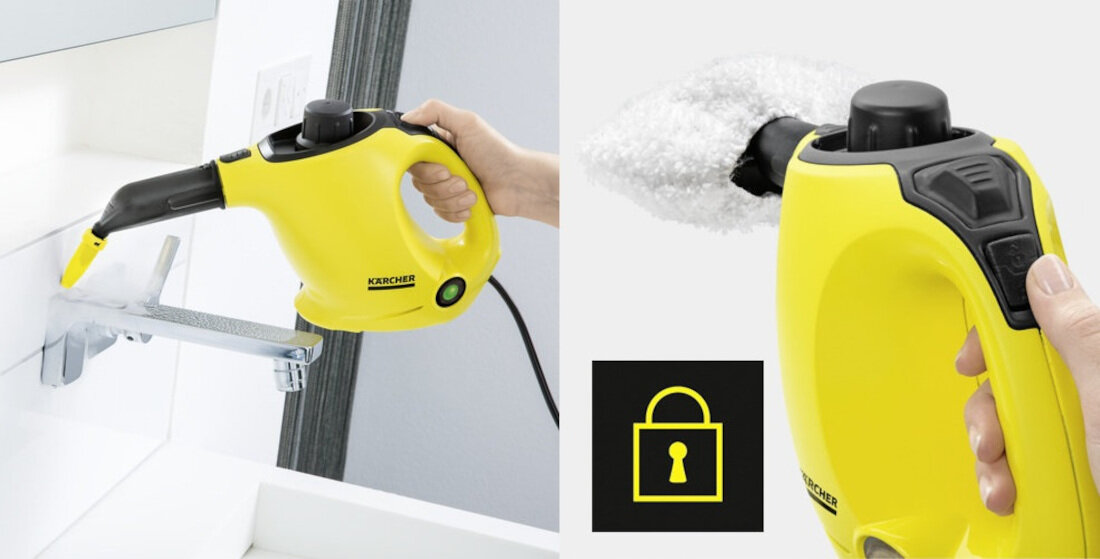 Parownica KARCHER SC 1 1.516-300.0 zolty nagrzewa się w zaledwie 180 sekund dlugi 4-metrowy przewod blokada