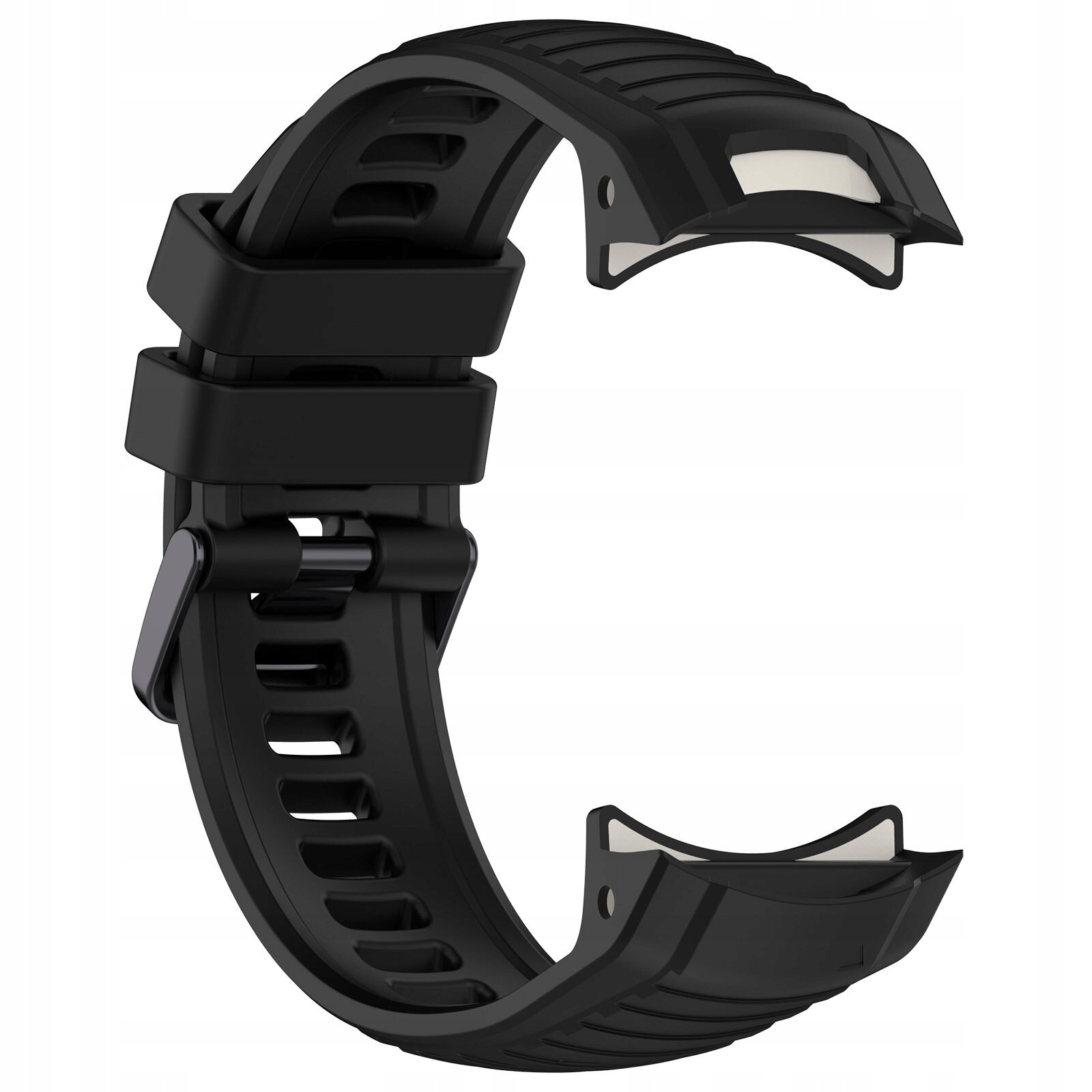 Czarny silikonowy pasek do zegarka z widocznymi otworami i zapięciem, przeznaczony do modelu GARMIN INSTINCT 2X Solar 50mm o szerokości 26mm.
