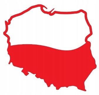 Obraz przedstawia kontur mapy Polski wypełniony kolorem czerwonym na dole i białym na górze, przypominający flagę Polski.
