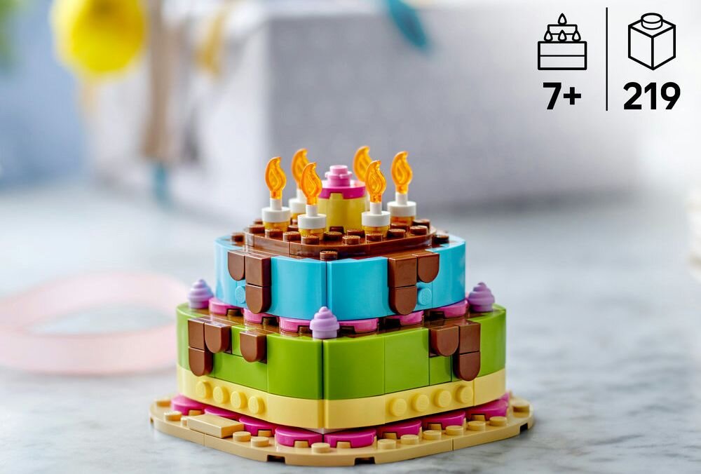 LEGO 40815 Iconic Tort na przyjęcie urodzinowe personalizowany tort do budowania dekoracje kwiaty spiralki