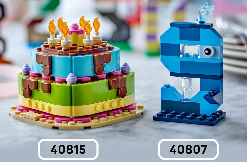 LEGO 40815 Iconic Tort na przyjęcie urodzinowe ukryty schowek kwiaty różowe i żółte dekoracje