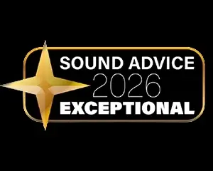 Obraz przedstawia logo z napisem \'SOUND ADVICE 2026 EXCEPTIONAL\' oraz złotą gwiazdą po lewej stronie.