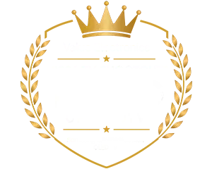 king of oled 300x240 Złoty wieniec laurowy z koroną na górze, otaczający pustą przestrzeń w środku.