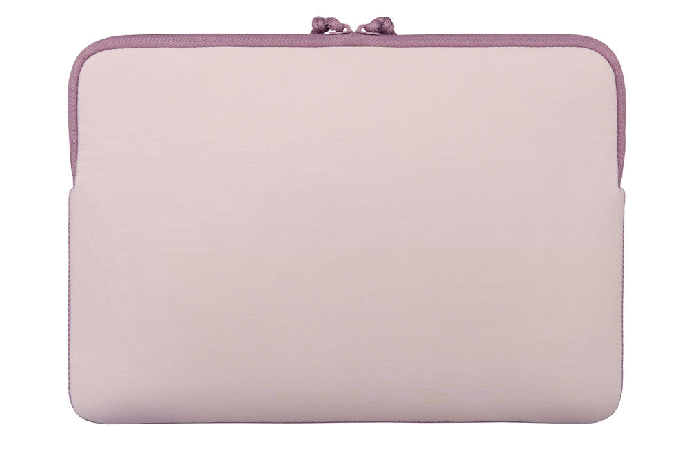 Różowe etui na laptopa z zamkiem błyskawicznym na górze. Etui ma prosty, minimalistyczny design.