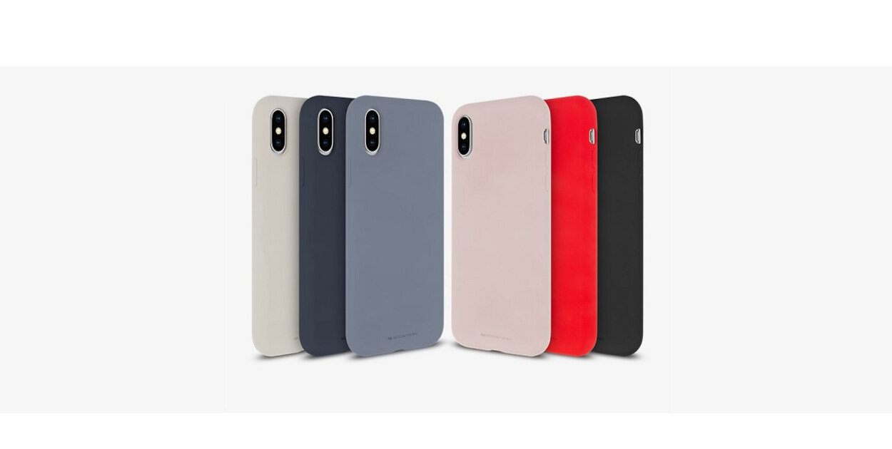 Na obrazie widoczne są cztery etui na telefon w różnych kolorach: beżowym, niebieskim, różowym i czerwonym. Etui mają gładką powierzchnię i wycięcia na aparat.