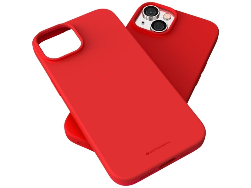 Czerwone etui na telefon z wycięciem na aparat, widoczne logo \'MERCURY\'.