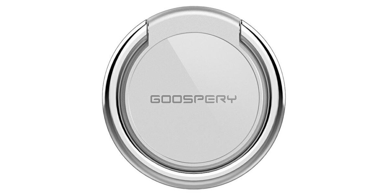 Srebrny uchwyt w kształcie pierścienia z napisem \'GOOSPERY\' na środku.