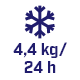 Ikona płatka śniegu z napisem \'4,4 kg/24 h\'.