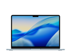 Laptop z wyświetlaczem pokazującym abstrakcyjną grafikę w odcieniach niebieskiego i żółtego. Obudowa jest w kolorze ciemnym, a na ekranie widoczny jest wcięcie na kamerę.