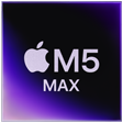 Kwadratowa ikona z gradientowym tłem w odcieniach fioletu i czerni. Na środku widnieje biały napis \'APPLE M5 MAX\'.