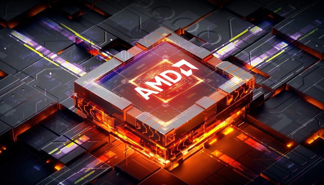 Laptop Acer Nitro z procesorem AMD Ryzen przedstawiony jest na grafice technologicznej podkreślającej wydajność w gamingu 