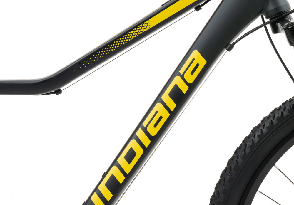 Rower górski MTB INDIANA X-Pulser 2.7 D15 27.5 cala damski Czarno-żółty zbliżenie na ramę widok z boku białe tło nad rowerem 15-calowa aluminiowa rama rower jest bardzo zwinny lekki waga 16 kg łatwo podnieść go odporność na korozję wybór rozmiaru ramy Twój wzrost mierzony w zrelaksowanej pozycji typ roweru dla osób o wzroście od 154 do 165 cm