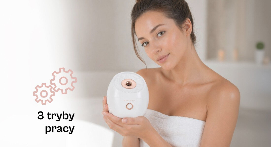 Sauna do twarzy BEAUTIFLY Skinmist Pro zdjęcie lifestyle Trzy tryby pracy Clean, Moisturize i Hydrate
