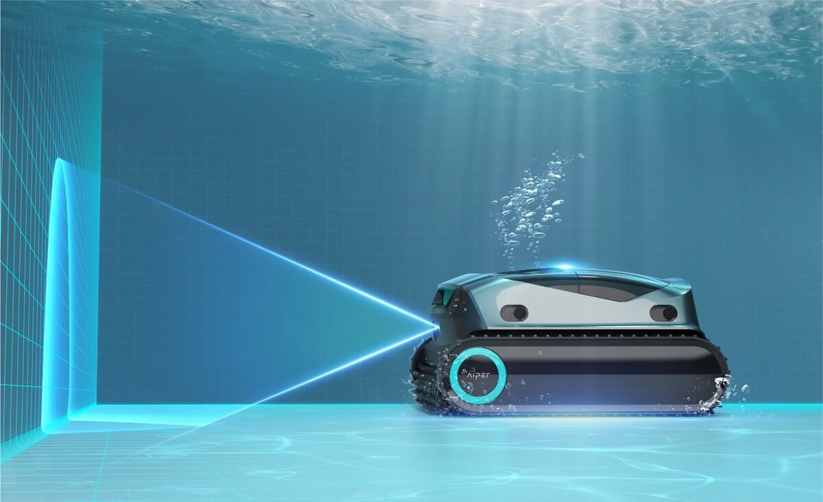 Robot do czyszczenia basenów AIPER Scuba X1 Pro Max, Ultradźwięki, czujnik, wykrywanie, przeszkody, Urządzenie skanuje laserem ściany i dno basenu.