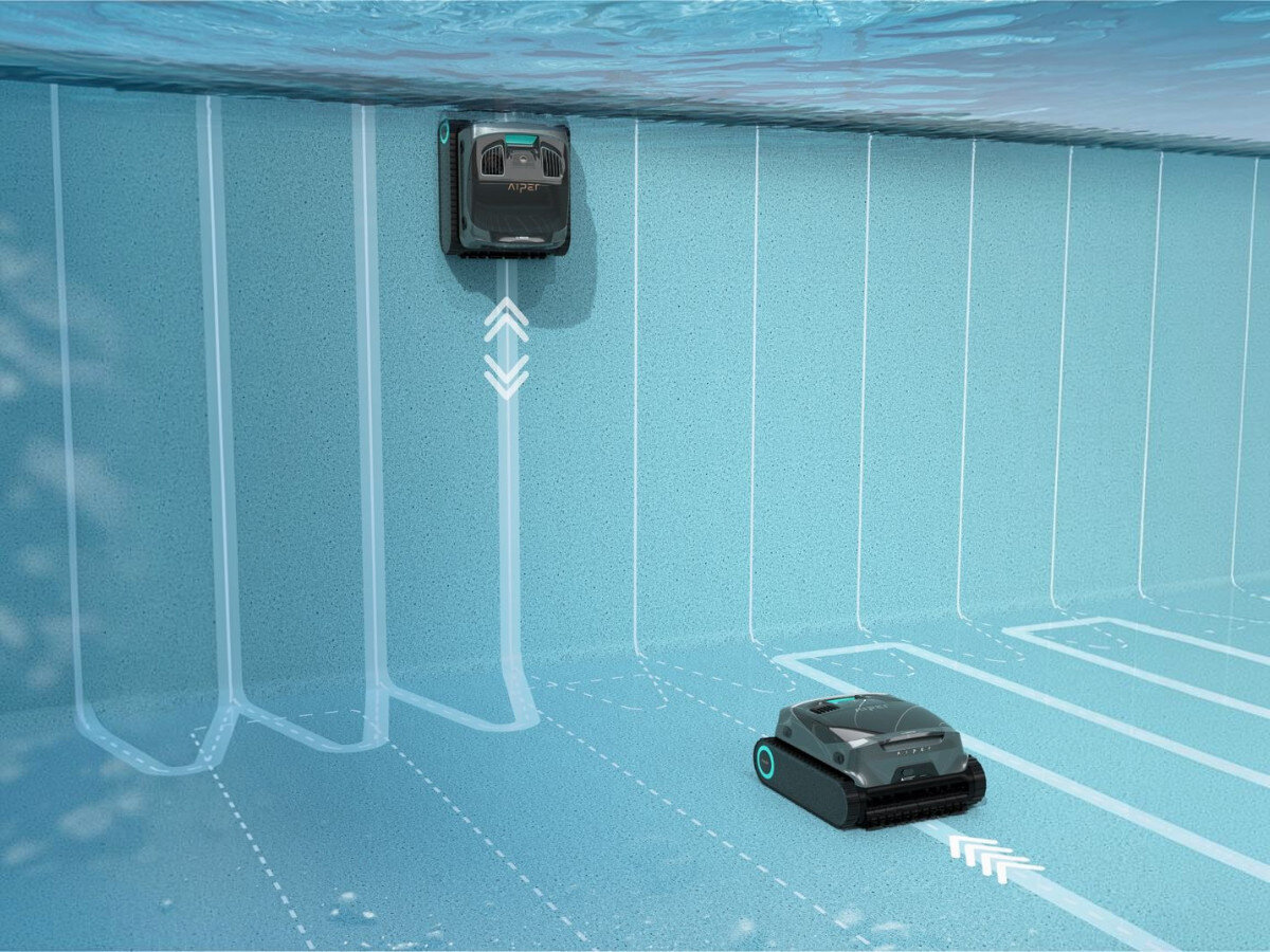Robot do czyszczenia basenów AIPER Scuba X1 Pro Max, Dno, ściany, linia, dokładność, Roboty czyszczą dno oraz pionowe ściany basenu.