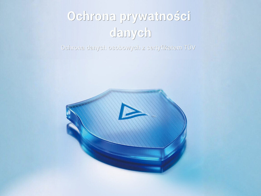 Robot do czyszczenia basenów AIPER Scuba V3, Bezpieczeństwo, dane, prywatność, certyfikat, Symbol tarczy oznaczający ochronę i bezpieczeństwo danych.
