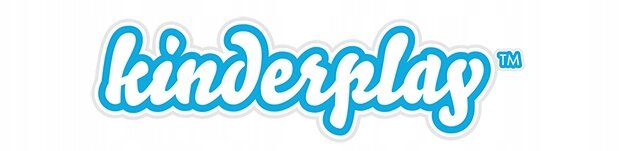 Logo z napisem \'kinderplay\' w niebieskim kolorze z białą obwódką.