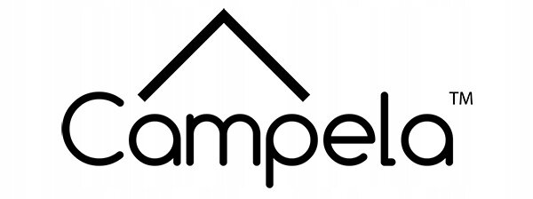 Logo z napisem \'Campela\' z graficznym elementem przypominającym dach nad literą \'C\'.