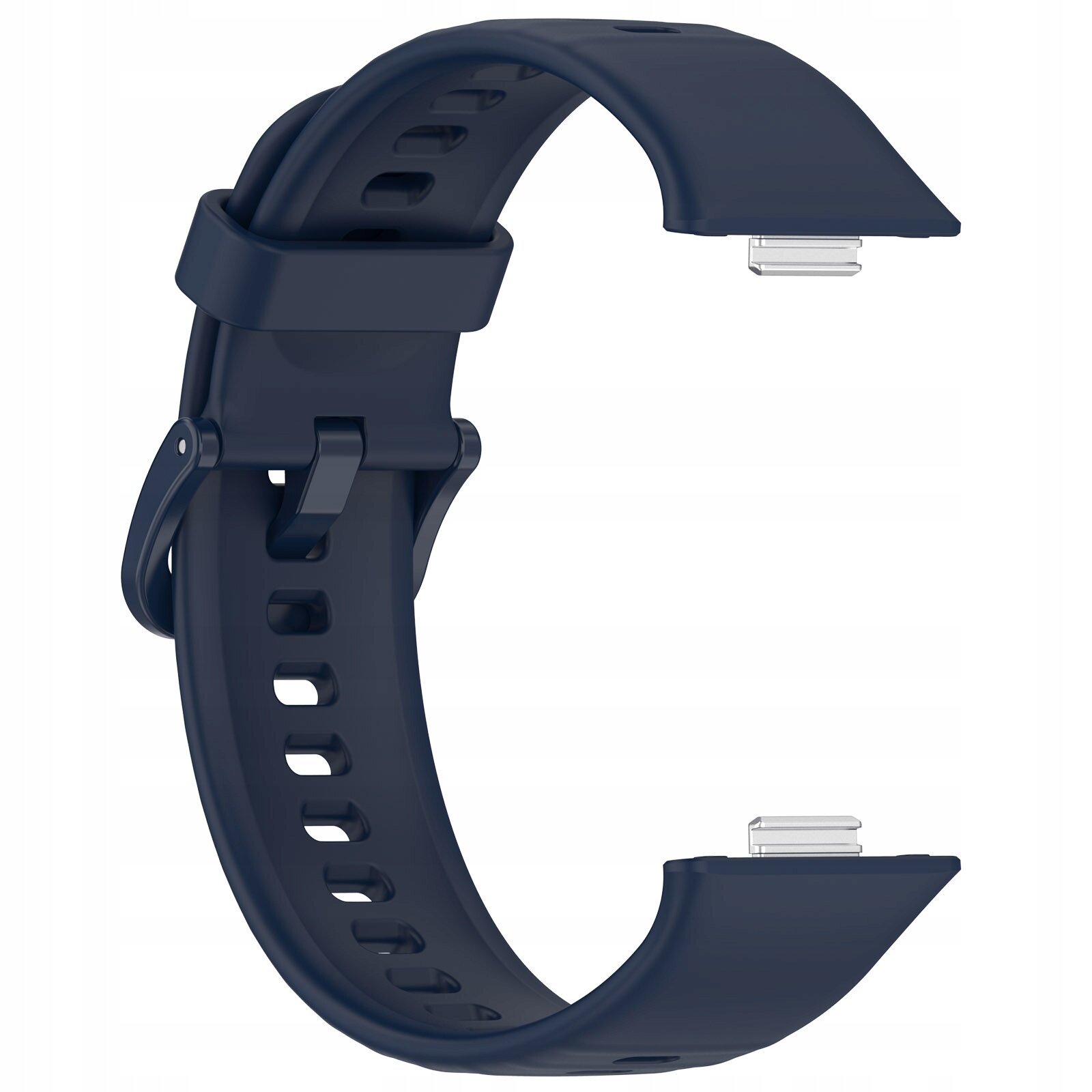 Silikonowy pasek do zegarka w kolorze granatowym z zapięciem na sprzączkę i otworami regulacyjnymi. Przeznaczony do zegarka Huawei Watch Fit 3.