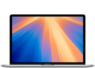 Laptop z wyświetlaczem pokazującym kolorowy gradient od pomarańczowego do niebieskiego. Obudowa jest w kolorze ciemnym, a na ekranie nie ma widocznego tekstu.