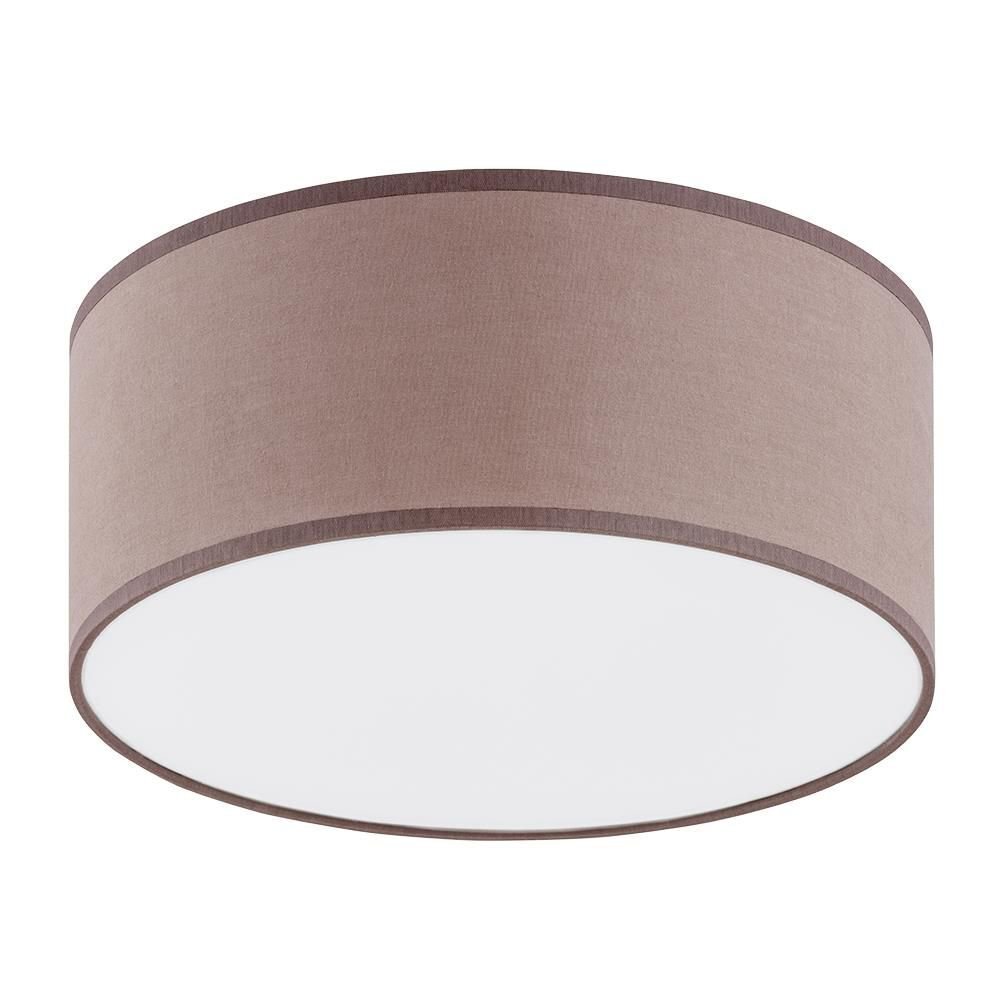 Okrągły plafon sufitowy w kolorze biało-cappuccino z gładkim wykończeniem. Lampa ma prosty, elegancki design.