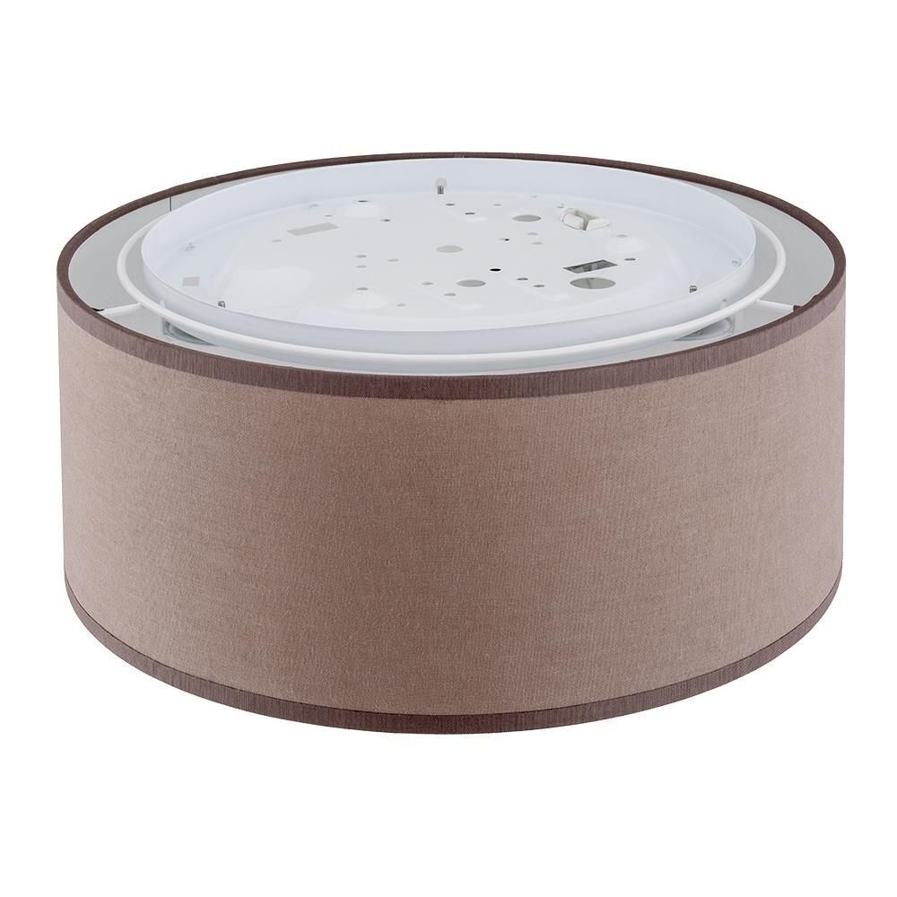 Plafon sufitowy w kolorze biało-cappuccino z okrągłym kloszem i miejscem na trzy żarówki E27. Lampa ma elegancki, nowoczesny design.