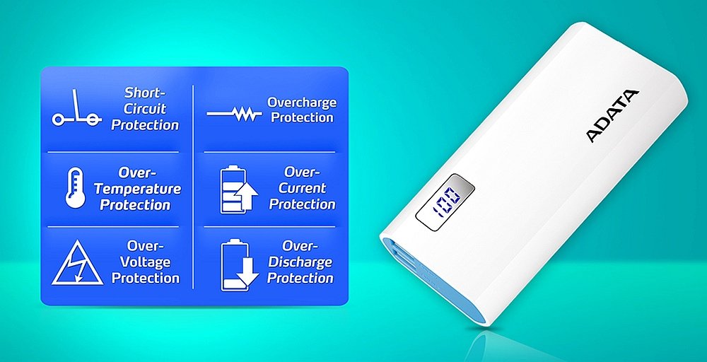 Powerbank ADATA AP12500D 12500 mAh zabezpieczenia